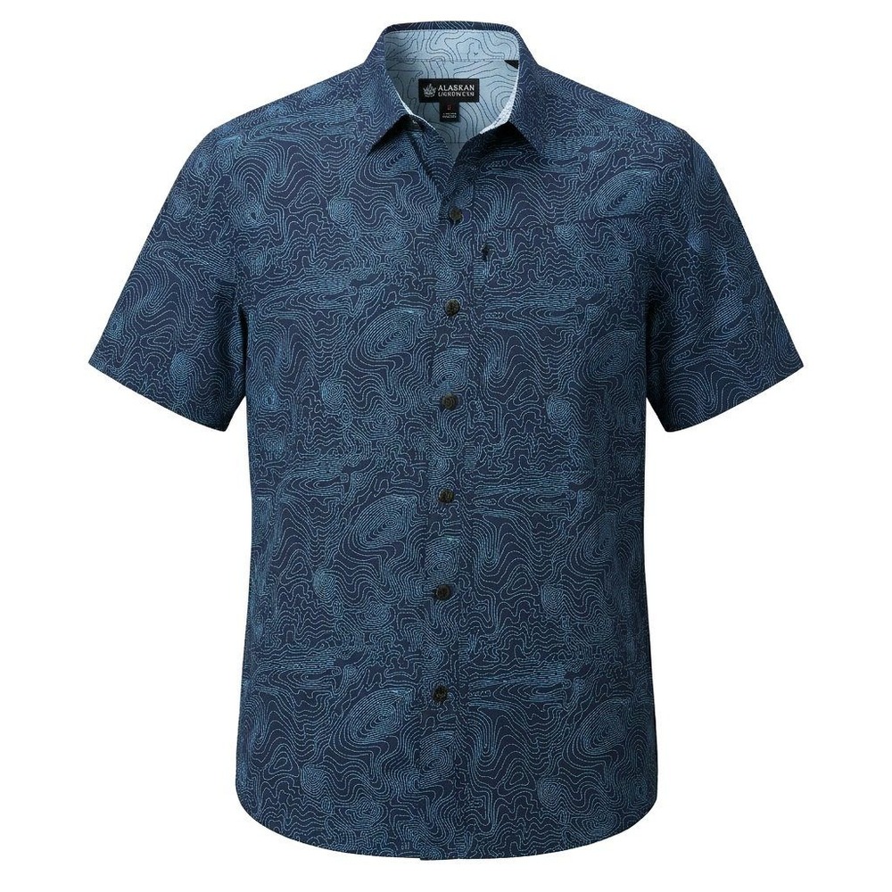 Alaskan Hardgear Men's Blue Topographic Map Print Short Sleeve Snap Shirt L